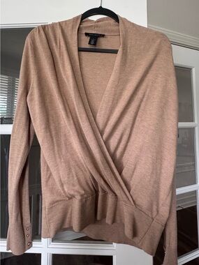White House Black Market Wrap Front V-Neck Sweater in Camel/Taupe